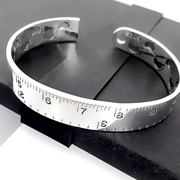 Sterling Silver Ruler Bangle Bracelet Matching Ring Set Cuff - Picture 7 of 11